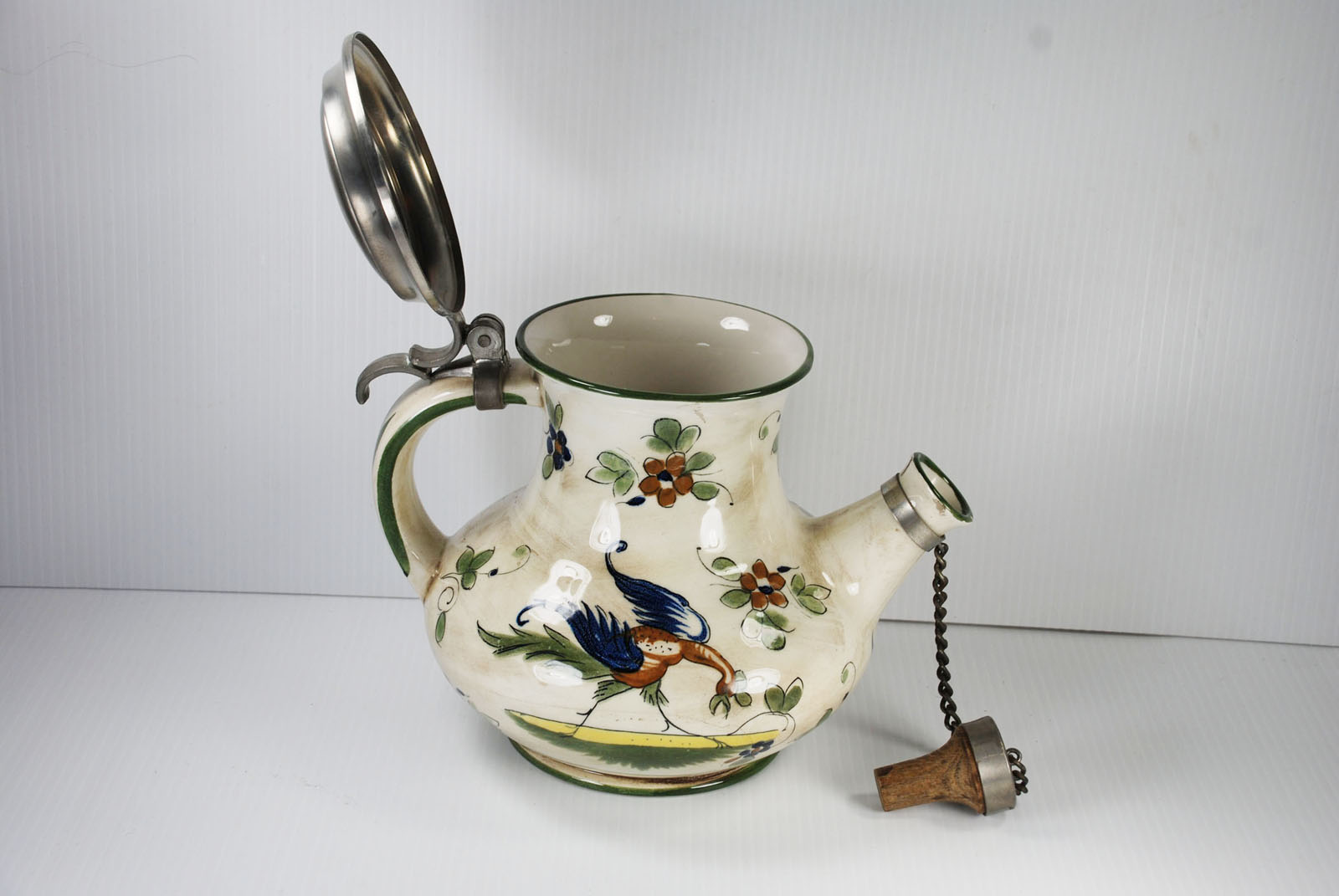 Vintage Capodimonte Made in Italy Ceramic 10.5 in Teapot with Pewter